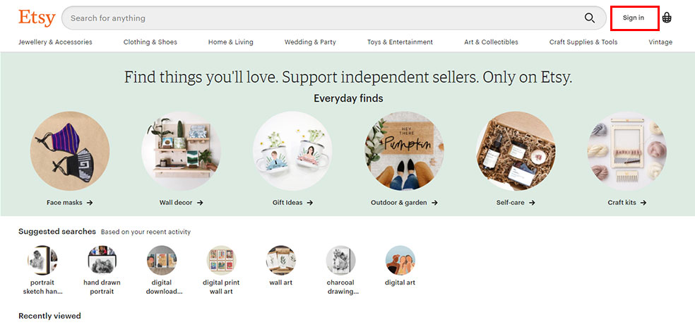 Etsy Marketplace Homepage