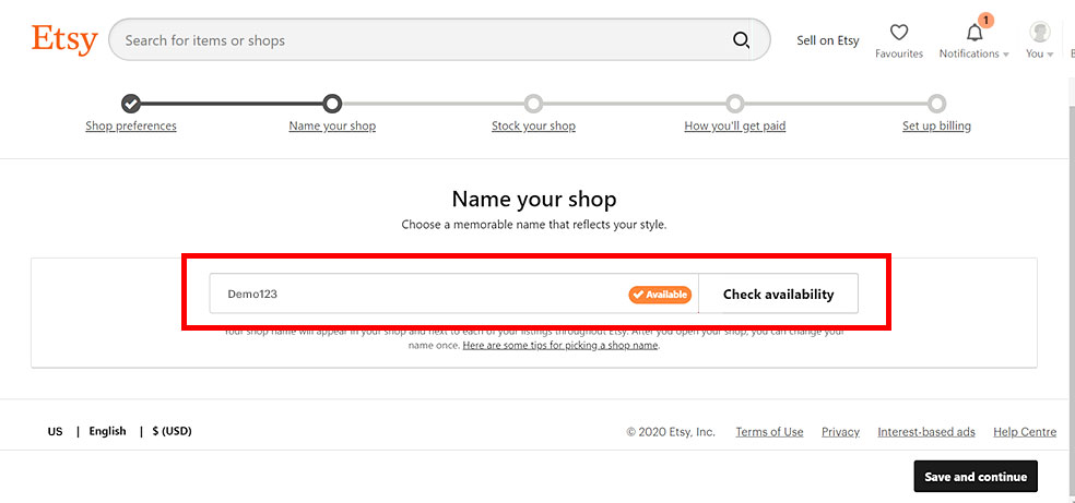 Etsy Marketplace shopname